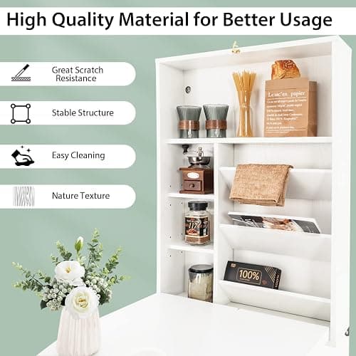 Tangkula Foldable Wall Mounted Desk, Floating Table with Storage Shelves & Hooks, Space-Saving Fold-Up Murphy Desk for Small Spaces, Home Office, Dorm Room thumbnail 9