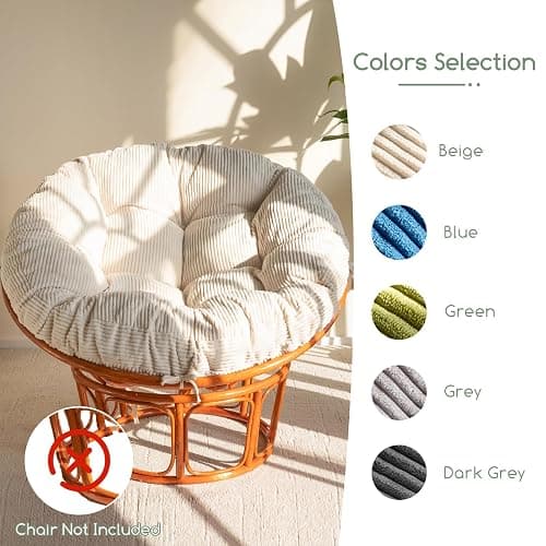HIGOGOGO Papasan Chair Cushion with Corduroy Cover (Without Chair), 48 x 48 Inch Supportive Cushion, Overstuffed Chair Cushion,Beige thumbnail 9