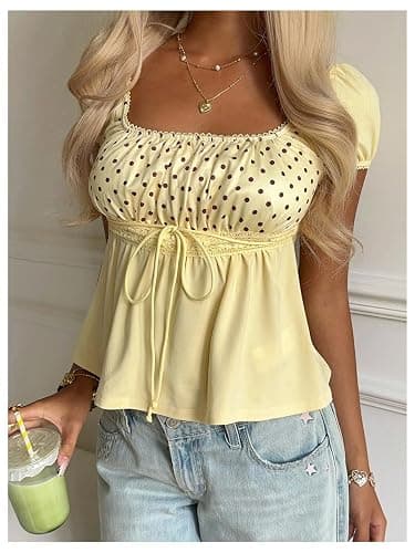 SOLY HUX Women's Square Neck Short Sleeve Peplum Tops Cute Summer Blouse for Teen Girls Babydoll Top T Shirt thumbnail 5