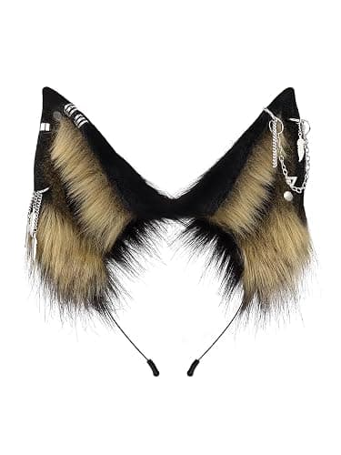 QinRuan Cat Ear HairBand Faux Fur Animal Ears Metal Chain Punk Dark Cosplay Custume Gothic Style Headwear - Image 1