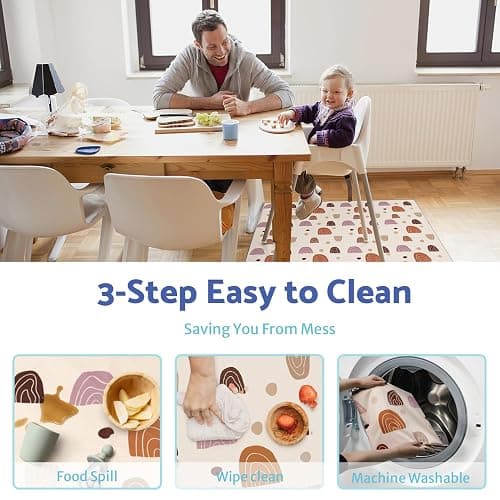 Blissful Diary Baby Splat Mat for Under High Chair, 51 x 51 Inch Boho Splash Mat, Waterproof and Washable, Anti-Slip Floor Protector for Arts, Crafts, Playtime - Rainbow thumbnail 5
