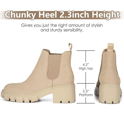 Athlefit Women's Chelsea Boots Fashion Lug Sole Chunky Heel Slip on Elastic Ankle Booties thumbnail 3