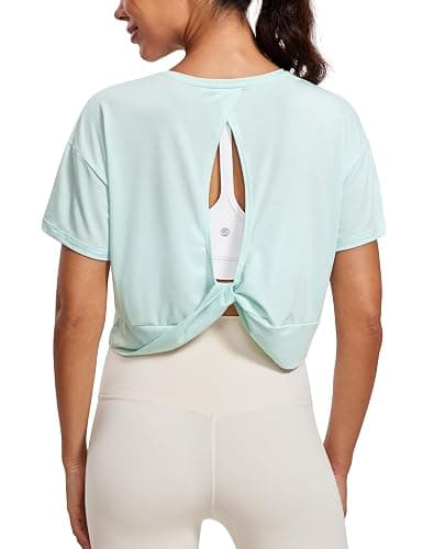 CRZ YOGA Open Back Short Sleeve Crop Top for Women Loose Athletic Yoga Workout Shirts Casual Cropped T-Shirts - Image 1