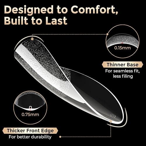 Long Almond Nail Tips: 504pcs Full Cover Soft Gel Nail Tips, 12 Sizes Pre-Etched Half Matte Almond Press on Nails No C Curve For Nail Extensions Home Salon thumbnail 5