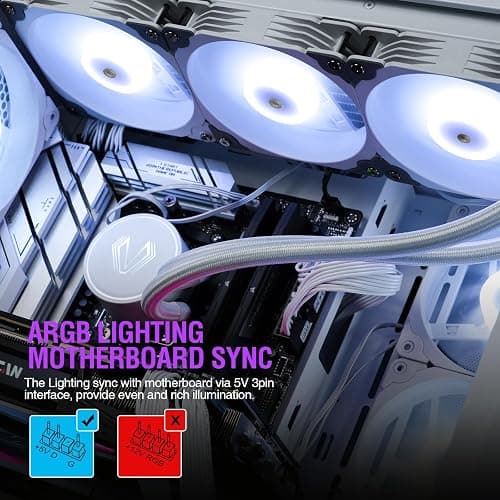 Vetroo V360 Liquid CPU Cooler, 3X 120mm Addressable RGB Pump & PWM Fans, 360mm Radiator 290W TDP AIO Water Cooling w/Controller Hub for Intel LGA 1851/1700/1200 AMD AM5/AM4, for Gaming Console - White thumbnail 5