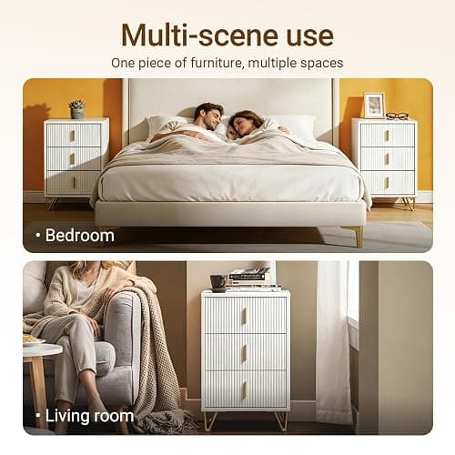 SoBuy Bedside Table 40cm Wide with 3 Drawers & Elegant Gold Handles Bedroom | Wooden metal nightstand with anti-tip device & protective foot pads, modern gold white design, 40x40x63.5 cm, FBT115-L-W thumbnail 8