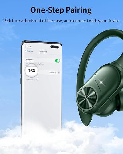 PocBuds Bluetooth Headphones Wireless Earbuds 80hrs Playtime Wireless Charging Case Digital Display Sports Ear Buds with Earhook Deep Bass IPX7 Waterproof Over-Ear Earphones for TV Phone Laptop Olive thumbnail 4