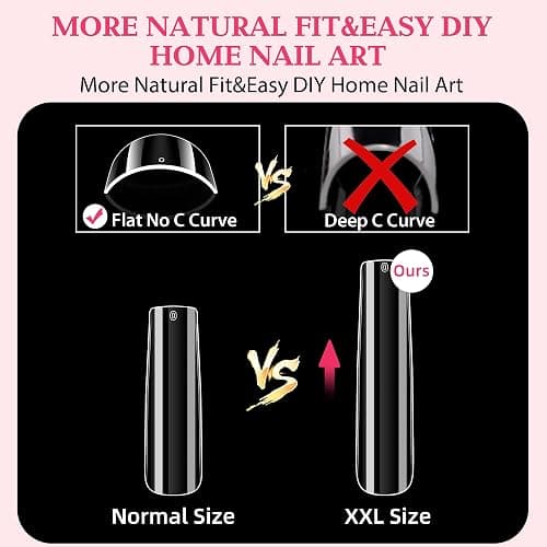 UNA GELLA Extra Long Tapered Sqaure Nail Tips Full Cover 504pcs No C Curve Clear Gel Nail Tips XXL Long Straight Nails Tips Acrylic Nails Square Gel Nails for DIY Nail Art 12 Sizes - Full Square thumbnail 4