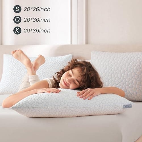 MUXHOMO Memory Foam Pillows Queen Size Set of 4, Cooling Adjustable Shredded with Breathable Cover, Supportive for Side, Back & Stomach Sleepers, White, 20 x 30 Inches thumbnail 8