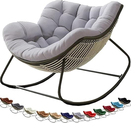 Indoor Outdoor Rocking Chair Cushion, Thicken Waterproof Patio Papasan Rocking Egg Chair Cushion (Only Cushion) for Patio, Garden, Living Room, Sun Lou(Grey) - Image 1
