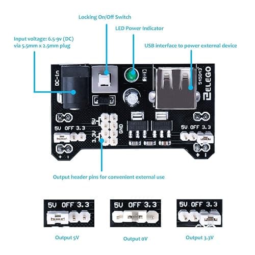 ELEGOO Upgraded Electronics Fun Kit w/Power Supply Module, Jumper Wire, Precision Potentiometer, 830 tie-Points Breadboard Compatible with Arduino, STM32 thumbnail 2