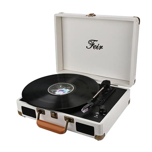 Vinyl Record Player Bluetooth with Speakers 3 Speed Portable Turntable Suitcase Built in 2 Speakers RCA Line Out AUX Headphone Jack PC Recorder-White - Image 1