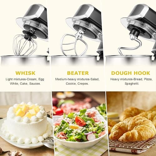 Kitchen in the box Stand Mixer,3.2Qt Small Electric Food Mixer,6 Speeds Portable Lightweight Kitchen Mixer for Daily Use with Egg Whisk,Dough Hook,Flat Beater (Black) thumbnail 5