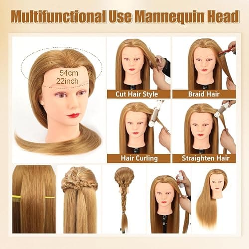 Mannequin Head with 80% Human Hair Face Mannequin Head for Hair styling Practice - Curling, Braiding, Cutting Multiple Hair Colors with Table Clamp Stand for Kids and Professionals 28inch thumbnail 5