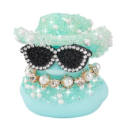 wonuu Color Diamond Funny Rubber Duck Car Ornaments Dashboard Decorations for Car Accessories Single-Character Pearl and Diamond Necklace, Blue - Image 1
