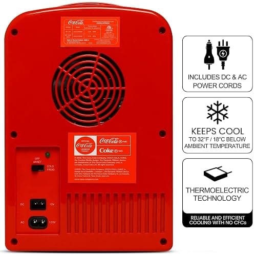 Coca Cola Mini Fridge for Bedroom Skincare Cosmatic Office 4L Small Refrigerator 6 Can Mini Refrigerator Dorm Fridge Portable Cooler 12V DC 110V AC Personal Travel Refrigerator Snacks Drinks Red thumbnail 5