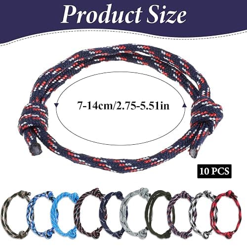 Prasacco 10 Pcs Nautical Braided Rope Bracelet Assorted Colors Braided Rope Bracelet Set Handmade Navy Cord Bracelet Adjustable Wave String Bracelets Friendship Bracelets for Men Women thumbnail 2