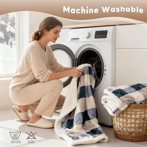 PU MEI Sherpa Fleece Throw Blanket 60" x 80" Reversible Plush Fluffy Large Big Blanket Lattice Flannel Blankets for Sofa Couch Bed (Grey-Soft Blue, 60"*80") thumbnail 7