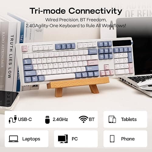 EPOMAKER TH108 PRO Full Size Mechanical Keyboard with Screen & Knob, Wireless Gaming Keyboard with 10000mAh, Creamy Gasket, Hot Swap, Custom Driver, RGB Backlight (White, Creamy Jade) thumbnail 5