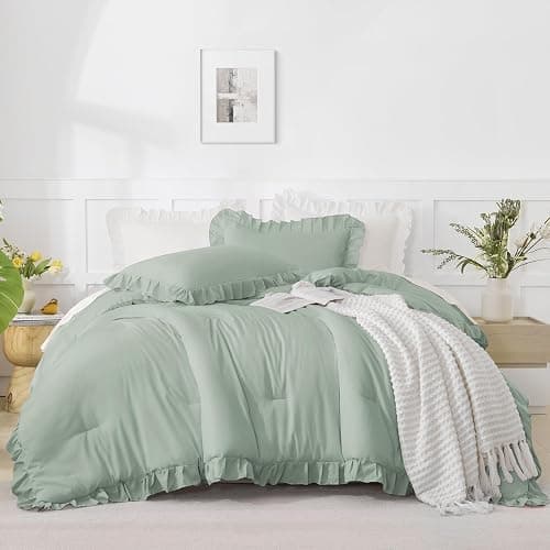 Andency Green Queen Comforter Set, 3 Pieces Farmhouse Shabby Chic Bedding | Bed Set for Queen Bed, All Season Soft Lightweight Polyester Bed Set for Men Women thumbnail 2