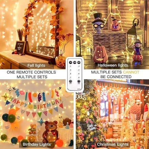 suddus Christmas Lights Outdoor, 66 ft 200 LED Plug in Warm White Fairy String Lights with Remote, Twinkle Lights for Bedroom, Indoor, Tree, Dorm, Wedding, Outside, Backyard Decorations thumbnail 9