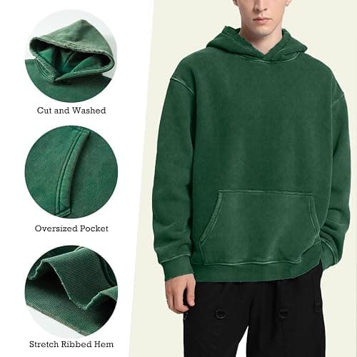 FAIABLE Womens Oversized Acid Wash Hoodie Unisex Heavyweight Cotton Hoodies Fleece Vintage Washed Sweatshirt Women Men thumbnail 3