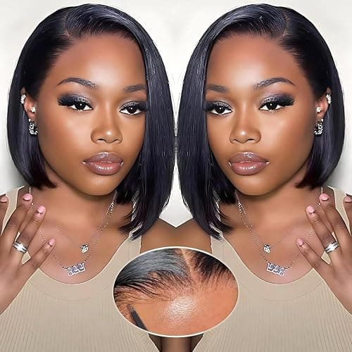 10 pouces Short Bob Wig Cheveux Humains 180 Densité Straight Lace Front Perruque 13x6 HD Lace Front Perruque Bob Wig Pré - épelé des Cheveux de bébé pour Les Femmes - Image 1