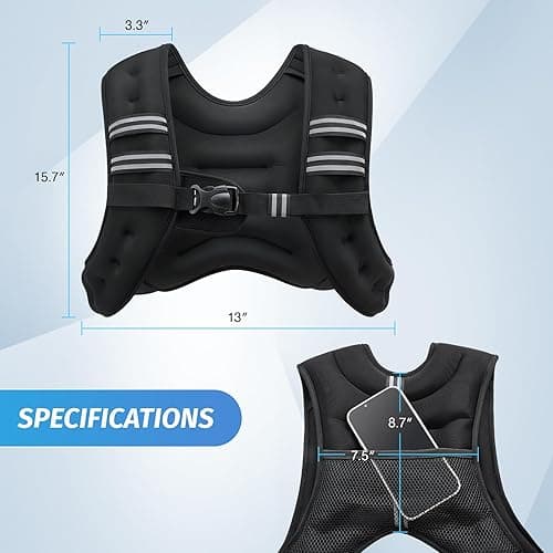 ZELUS Weighted Vest, 6lb/8lb/12lb/16lb/20lb/25lb/30lb Weight Vest with Reflective Stripe for Workout, Strength Training, Running, Fitness, Muscle Building, Weight Loss, Weightlifting - 12 lb - Black thumbnail 8