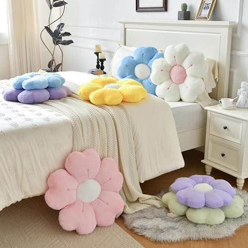 Ddliury Flower Pillow, Flower Shaped Pillow Decorative Throw Pillows for Bed Couch, Cute Daisy Pillow Dorm Decor Floor Seating Cushion (White, 15 Inches) thumbnail 6