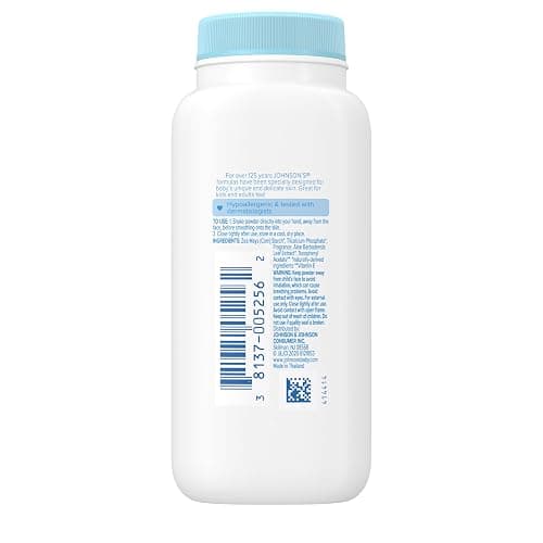 Johnson's Baby Cornstarch Baby Powder with Aloe and Vitamin E for Delicate Skin, Hypoallergenic, No Addded Parabens, and Dyes for Gentle Baby Skin Care, Baby Essentials, 1.5 oz thumbnail 6