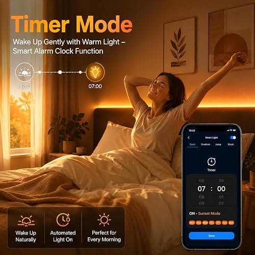 shalaker 20M RGB LED Strip Lights for Bedroom, Music Sync Colour Changing LED Tape with Bluetooth App & Remote, 16M Colours, Dimmable, Timing Mode, Self-Adhesive for Home Party Kitchen Decor thumbnail 7