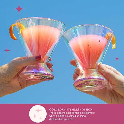 Paris Hilton 2-Piece Martini Glass Set, Double Wall Glass Design, Great for Martinis, Cocktails, Cosmopolitans, Margaritas, 207mL, 7-Ounce, Iridescent with Glitter Hearts thumbnail 5