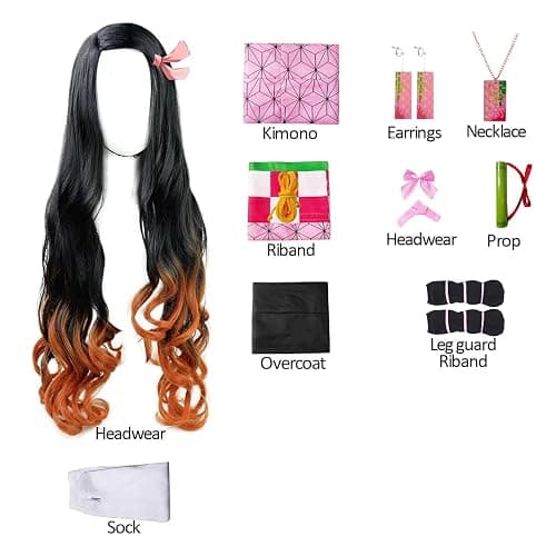 11 pcs Cosplay Costume Kimono for Kids Adults Robe Japanese Anime Costume Halloween Kimono Outfit With Wig thumbnail 2