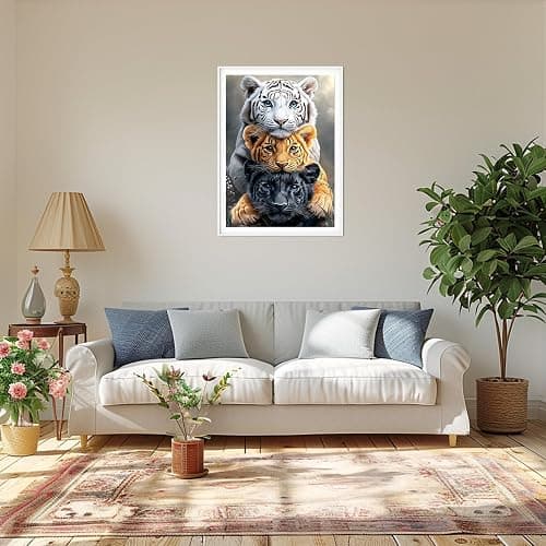MAXBYE Tiger Diamond Painting Kits for Adults, 5D Three Tigers Diamond Art Kits DIY Full Drill Animal Gem Art for Beginner, Crystal Cross Stitch Craft for Home Wall Decor Holiday Gifts 30x40cm thumbnail 2