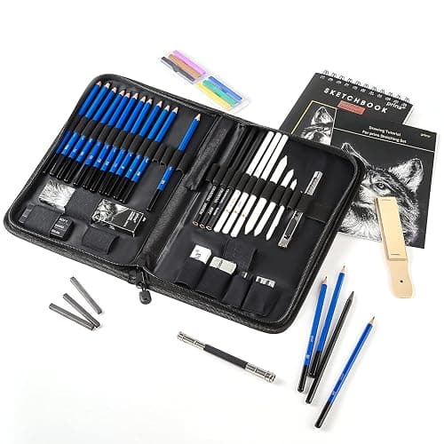 Prina 50 Pack Drawing Set Sketch Kit, Sketching Supplies with 3-Color Sketchbook, Graphite, and Charcoal Pencils, Pro Art Drawing Kit for Artists Adults Teens Beginner Kid, Ideal for Shading, Blending thumbnail 7