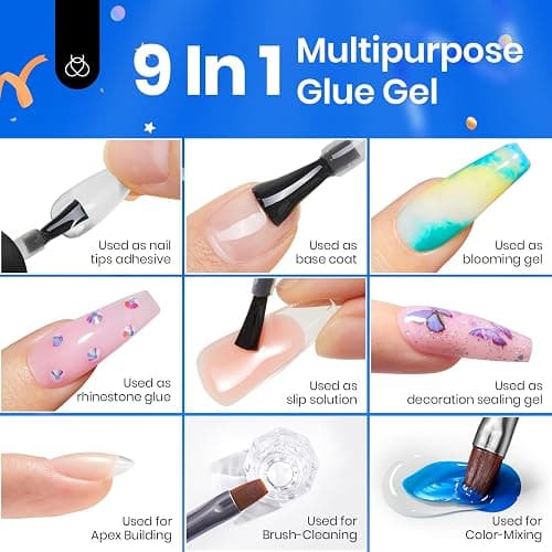 Beetles Gel Polish 9 in 1 Nail Glue with New Formula, 0.5 Fl Oz Super Strong Brush in Nail Gel Glue for False Nails Tips, Rhinestone, Base Gel, Blooming Nail Gel - 0-2-9 in 1 Nail Glue thumbnail 2