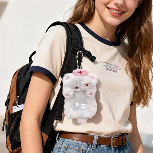 Kitten Nurse-Theme Photocard Holder with Clear Window -2 Pieces Plush Badge Case for Student Cards, ID, Bus Card & More thumbnail 2