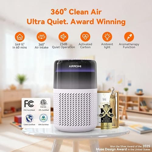 AIRROMI HEPA Air Purifier for Bedroom&Home,Pet Air Purifier for Home Pets,Removes Pet Odor,Cat Litter Smell,Dust,Smoke&Allergies,Quiet Room Air Purifier with Scents,360°Air Cleaner,A2005 Purple thumbnail 2