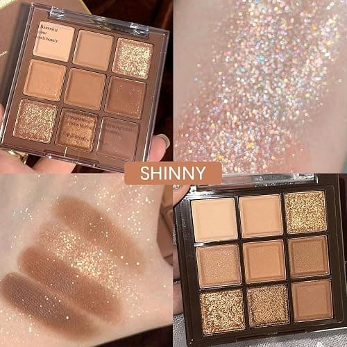 Brown Eyeshadow Palette - Matte Shimmer Glitter Neutral 9-Color Eye Shadow Palette,Highly Pigmented Natural Nude Eyeshadow Makeup Pallet (Chocolate Brown) thumbnail 6