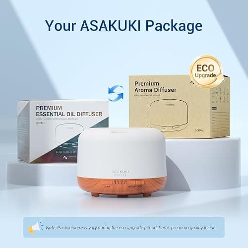 ASAKUKI 500ml Essential Oil Diffuser, 5 In 1 Ultrasonic Diffuser, Aroma Scented Vaporizer Humidifier, Ｑuiet Diffuser With Timer Settings, Waterless Auto-Off & 7 LED Light Colours thumbnail 8