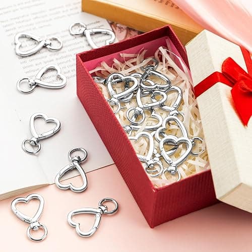 Metal Heart Shape Keychain, 20pcs Sliver Heart Carabiner Clips for Keys, Snap Hook Keychain Clip for Wristlets, Card Holders and Picture Keychains thumbnail 6