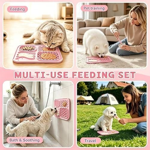 AZY 3-Piece Slow Feeder Cat Bowl Set with Strong Suction Cups | Silicone Lick Mat & Treat Spoon for Wet & Dry Food, Cat Enrichment thumbnail 6