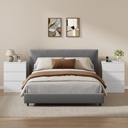 Nightstand Set of 2, 4 Drawers, 26" H with Hidden Drawer, Bedside Table with Charging Station, Modern Night Stand for Bedroom, White thumbnail 2