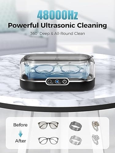 Miorcols Ultrasonic Jewelry Cleaner, 48KHz Ultrasonic Cleaner Machine for Jewelry, Glasses, Rings, Retainers, Watch Strap, Dentures, 304 Stainless Steel 12oz Cleaning Pod - Black thumbnail 2