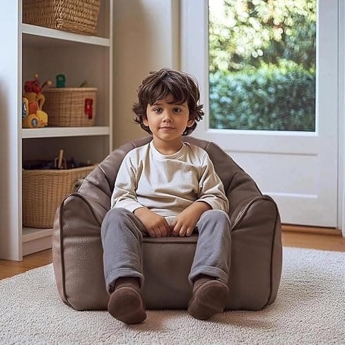ISAENNE Kids Bean Bag Chair Cover (No Filler),Coffee Zipper Bean Bags Chair Cover,Memory Foam Fillable Beanbag Chair Cover,Suitable for Children,19.7" * 19.7" * 17.7" - Coffe - Medium thumbnail 4