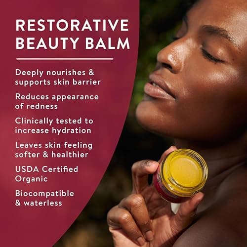 Badger Rose Beauty Balm, 100% Organic Nourishing Treatment For Face, Neck & Hands w/Pure Rose Essential Oil, Intensive Long Lasting Face Moisturizer for Women & Men, 1 oz Glass Jar thumbnail 2