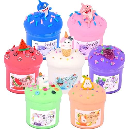 7 PACK KIT: Butter Slime Party in Pink, Blue, Ice Cream & Watermelon, Soft & Non-Sticky Scent Slimes for Kids, 7 Colors and Charms - 7 Pack Butter Slime(60ml) thumbnail 7