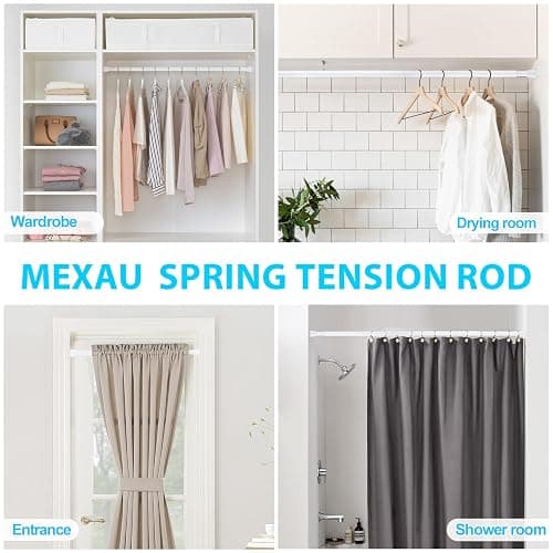 White Tension Curtain Rod for Windows 28 to 48 inch, Adjustable Expandable Pressure Spring Curtain Rod No Drilling, 7/8" Curtain Rod for Bedroom Doorway Closet Door thumbnail 7