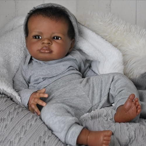 WOOROY Realistic Reborn Baby Dolls Black Boy, 20 Inch African American Newborn Boy Doll, Lifelike Weighted Soft Body, Christmas Birthday Gift for Kids Age 3 + thumbnail 4