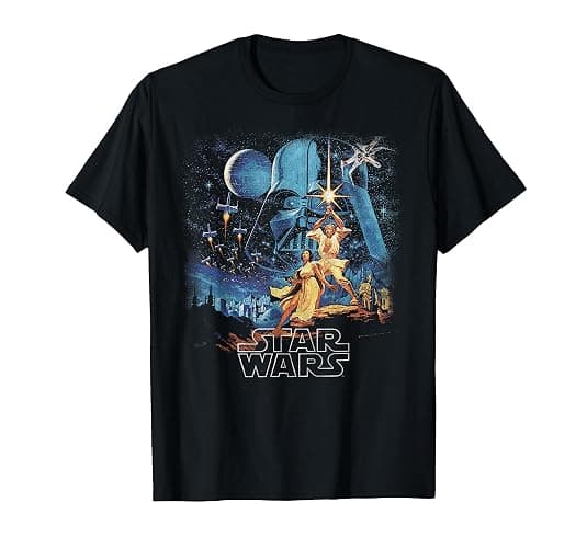 Star Wars A New Hope Faded Vintage Retro Poster Disney+ T-Shirt - Image 1